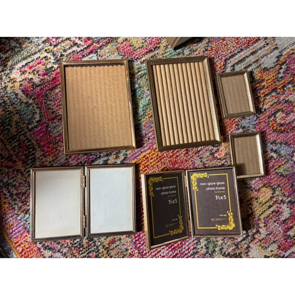 Lot Of 5 Hinged Double Frames Vintage Brass Gold 4x6 3.5x5  Picture Lot
